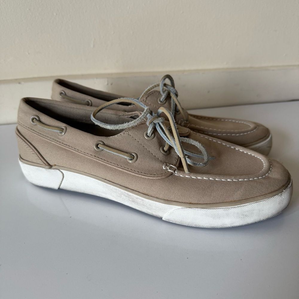 Polo Ralph Lauren Lander P Boat Shoes Mens Canvas Casual Gray Preppy Beach 8.5